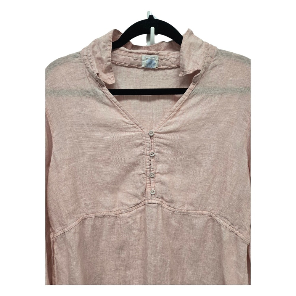 Sigrid Olsen Pink Linen Tunic Top Large Button Up Coastal Grandmother